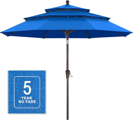 MASTERCANOPY 9ft 3-Tier Olefin Patio Umbrella with Tilt Crank, 5-Year-Non-Fading Canopy & 8 Fiberglass Ribs for Deck, Patio, and Garden, Sky Blue