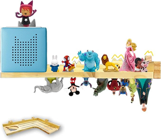 for Tonies Shelf - Corner Shelf for TonieBox Storage, Wooden Floating Shelves for Tonies Storage, Wall Shelves with Magnetic Strips to Display Toniebox Figures & Characters L-Shape (Big)