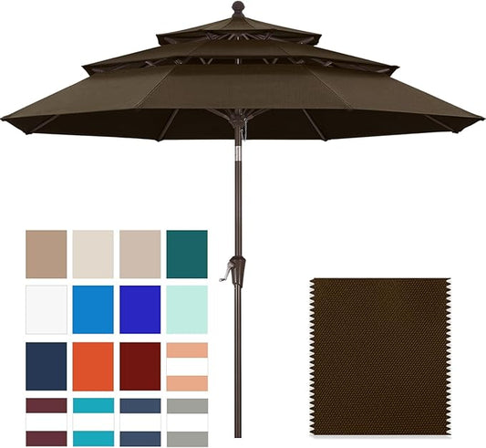 ABCCANOPY 5-Year 10-Year No Fading 9FT 3 Tiers Patio Umbrella, Outdoor Table Umbrella with 8 Sturdy Ribs for Deck, Backyard, Garden, Yard