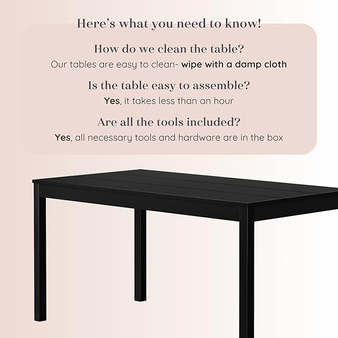 Grain & Grove Davie 60 Inch Dining Table, Large Rectangular Wooden Table for Kitchen/Dining Room, Wood Table for Dining Room, Home Office, Living Room Furniture, Black
