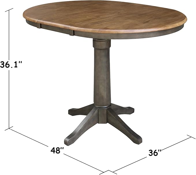 IC INTERNATIONAL CONCEPTS 36" Round Wood Counter Height Dining Table with 12" Leaf in Hickory/Washed Coal