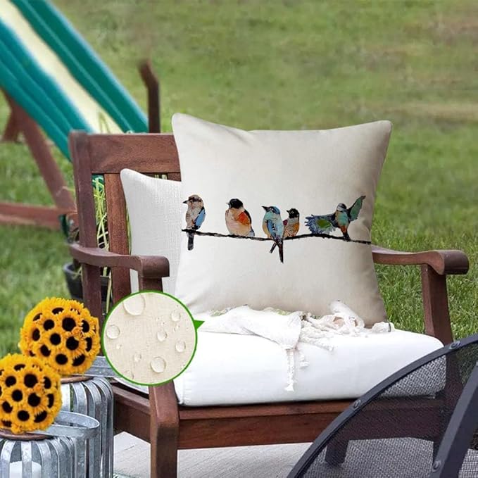 RABUSOFA Outdoor Pillow Covers 20x20 Inch,Outdoor Bird Lumbar Throw Pillow Cases Small Decorative Pillows for Couch Patio Furniture Polyester Linen Teal Blue Waterproof