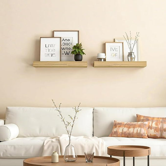 HOOBRO Floating Shelves for Wall, Wall Mounted Shelf Set of 2, 15.7" Hanging Shelf with Invisible Brackets, for Wall in Bathroom, Bedroom, Toilet, Kitchen, Living Room, Office, Natural NL40BJ01