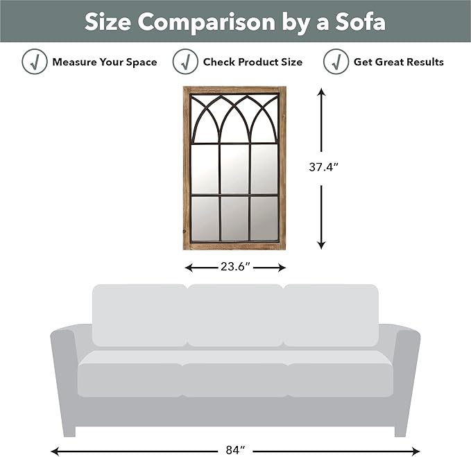 FirsTime & Co. Grandview Arched Window Wall Mount Mirror, 37.5"H x 24"W, Weathered Brown
