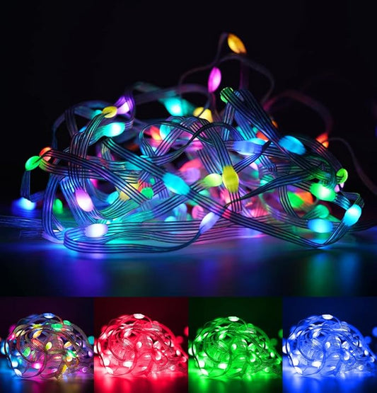 BTF-LIGHTING WS2812B IC RGB Pebble Pixel Light Seed String Roll Individually Addressable Chasing Color Smart Fairy String Light PVC Wire 16.4FT 50LED DC5V for Christmas Decor(No Adapter or Controller)