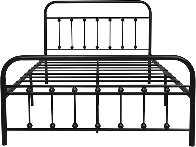 NACHTIMOOR Full Platform Metal Bed Frame with Headboard and Footboard,Vintage Victorian Style Mattress Foundation, No Box Spring Required, Under Bed Storage (Full, Black)
