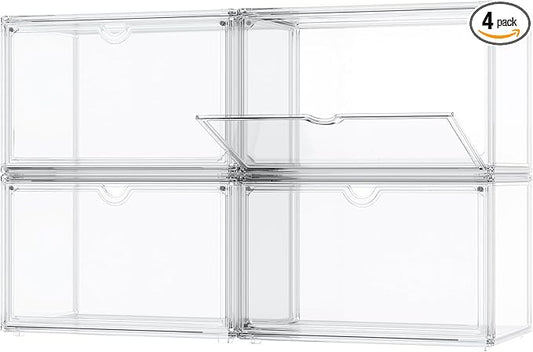 Acrylic Display Cases for Collectibles - Stackable Plastic Storage Shoe Boxes - Magnetic Lid, Figure Organizer
