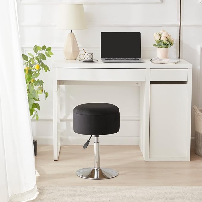 Adjustable Ottoman Stool Black Vanity Stool Vanity Chair for Makeup Room Stool Chair for Vanity Stool with Storage Makeup Stools with Storage Swivel Makeup Chair for Bathroom Velvet