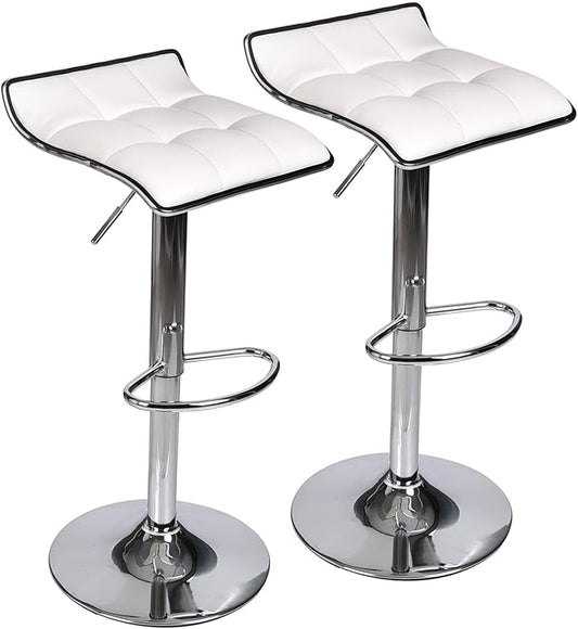 Set of 2 Barstool, Adjustable Swivel Gas Lift Bar Stools, PU Leather with Chrome Base, White