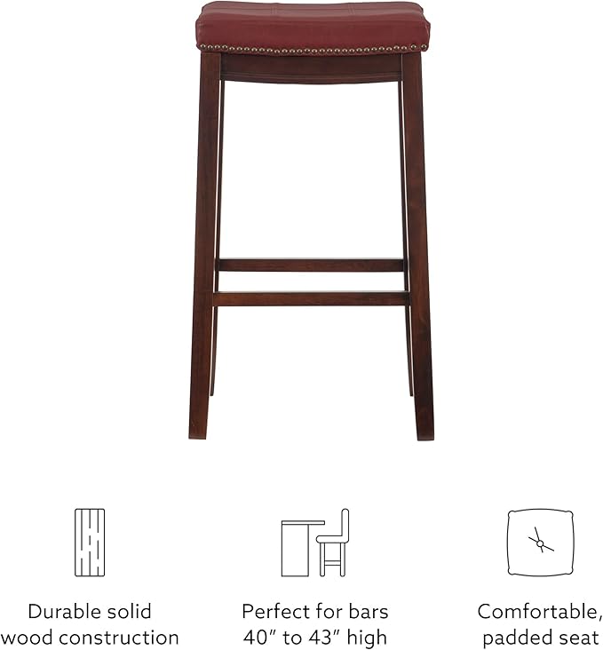 Linon Claridge Bar Stool, 32" x 18.75" x 13", Red