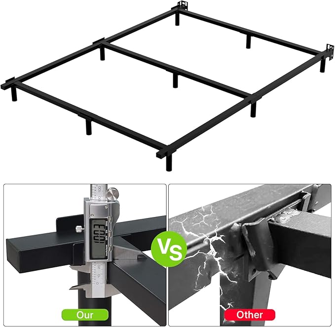 DTIG 7 Inch Queen Size Metal Bed Frame for Box Spring and Mattress 9-Leg Heavy Duty Bed Frame Tool-Free Easy Assembly Sturdy Box Spring Base Black