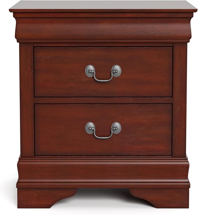 Furniture of America Arabella Traditional Solid Wood Nightstand with Drawers and Antique Nickle Handles, Small Bedside Table, No Assembly Wooden Night Stand for Bedroom, Guest Room, Dorm, Cherry