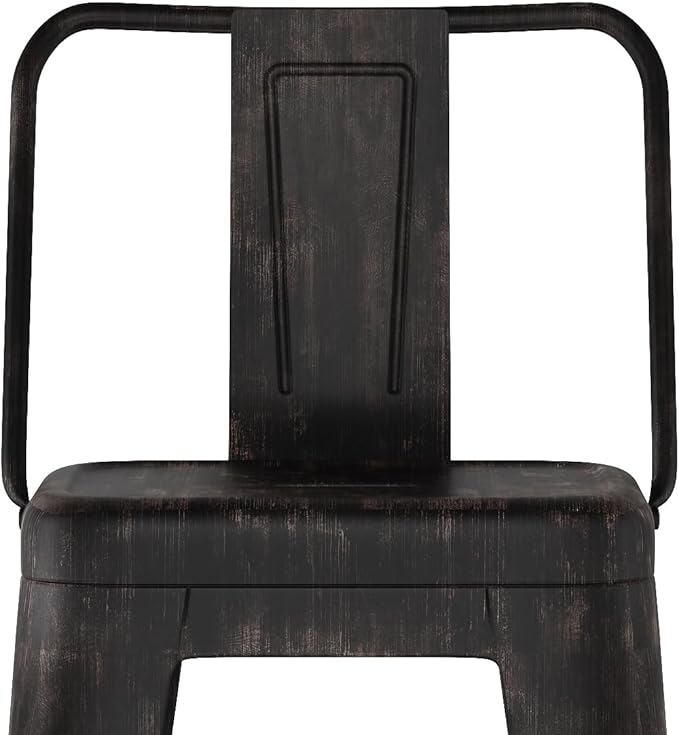 SIMPLIHOME Rayne Industrial Metal 30 inch Bar Stool (Set of 2) in Distressed Black for the Dining Room and Kitchen
