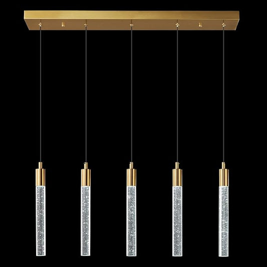 Kitchen Island Lighting Modern Light Fixture Gold Pendant Light Dimmable LED Brass Finish Mini Crystal Pendant Lights for Dining Room Living Room（5-Light）
