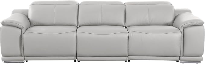BlackJack Furniture Venice Top Grain Italian Leather Recliner 6 Seater 5 Power 3 Piece Sofa Set with Adjustable Headrests Modern Seating Sofa, Loveseat and Chair for Living Room Lounge, Light Grey