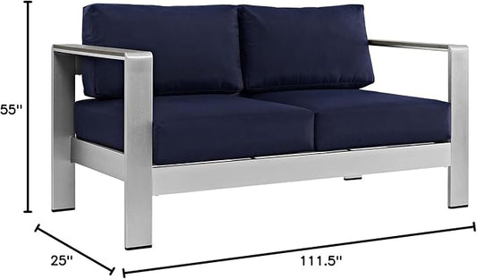 Modway Shore 4-Piece Aluminum Outdoor Patio Furniture Set in Silver Navy