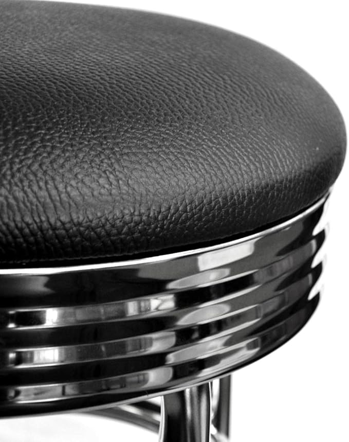 Trinity Heavy Duty 30-Inch Backless Swivel Bar Stool for Kitchen, Garage, or Workshop, Chrome Finish with Faux Leather Seat, 2 Pack Pre-Assembled, Black