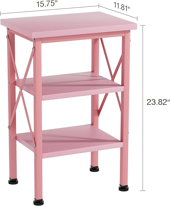 VECELO End Side Table Night Stand Set of 2,X-Design with Storage Shelf for Bedroom,Living Room,Pink