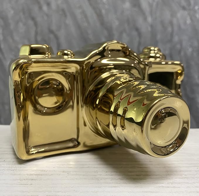 Artgenius Modern Camera Statue and Sculpture Gold Accent Decor,Ceramic Decorative Object for Table,Shelf,Gold Table Decor for Living Room,Bedroom Decor