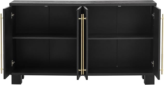 Ball & Cast 60“ Sideboard Buffet Cabinet with Storage,Traditional Coffee Bar Cabinet with 4 Doors and Adjustable Shelves,Wood Side Board Table with Long Gold Handles or Living Room, Kitchen,Navy