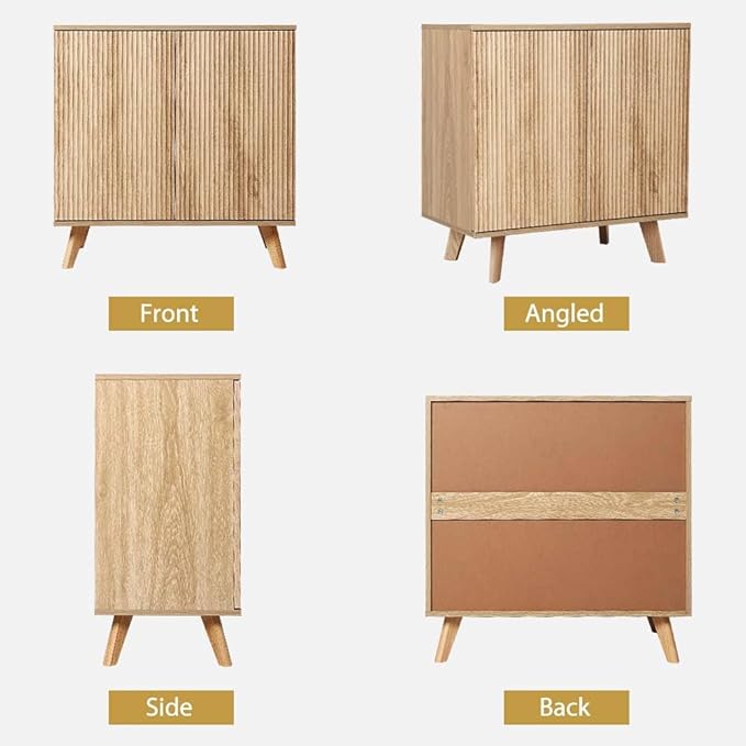 Accent Storage Cabinet, Modern Accent Buffet Cabinet with Adjustable Shelves, Freestanding Sideboard with Double Doors, Accent Cabinet with 2 Doors for Hallway Entryway Living Room (Natural)