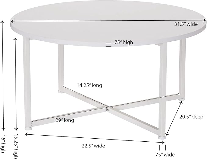 Household Essentials Jamestown Round Coffee Table Scandinavian White and White Metal