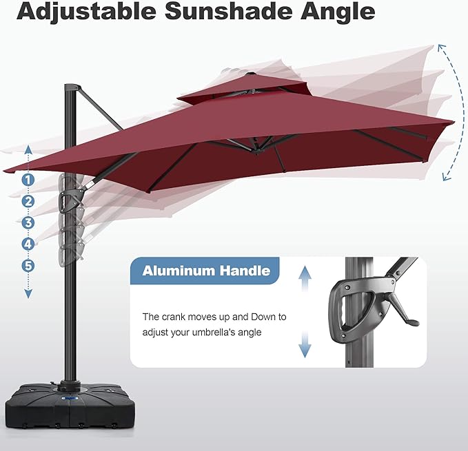 FLAME&SHADE 10 X 10 FT Cantilever Patio Umbrella - Large Offset Umbrella Outdoor Patio with 360-Degree Rotation and 3-Year Fade Resistance Fabric for Deck Pool Backyard Garden (Burgundy)