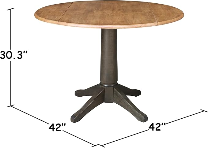 IC INTERNATIONAL CONCEPTS Wood 42 in. Round Top Drop Leaf Pedestal Dining Table in Hickory/Washed Coal