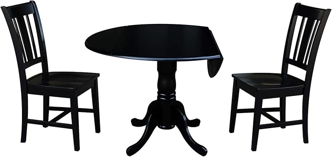 International Concepts 42" Dual Drop Leaf 2 San Remo Chairs Dining Table, Black