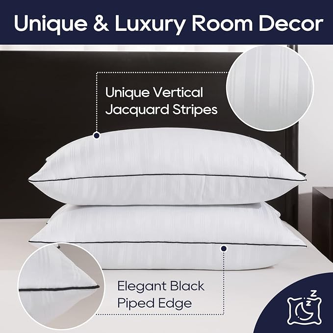 downluxe Bed Pillows Standard Size Set of 2 - Hotel Collection Soft Down Alternative Pillows for Sleeping, Perfect for Side, Back and Stomach Sleepers, 20 X 26