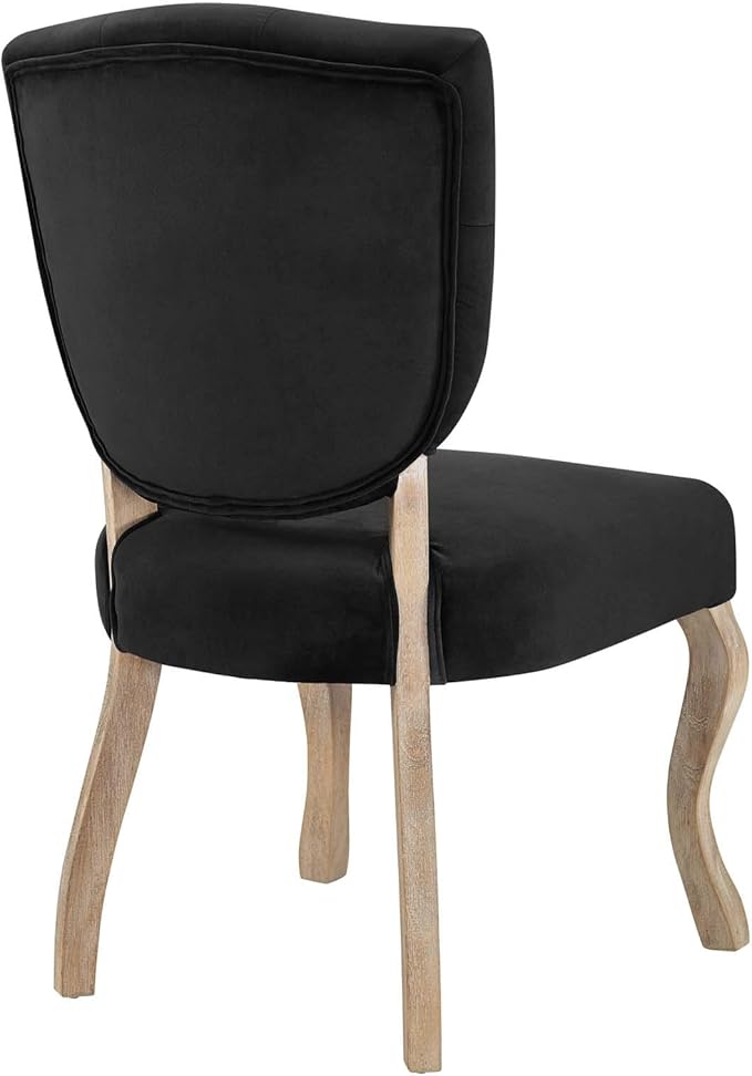 Modway Array French Vintage Tufted Performance Velvet Weathered Wood Four Kitchen and Dining Room Chairs in Black - Fully Assembled