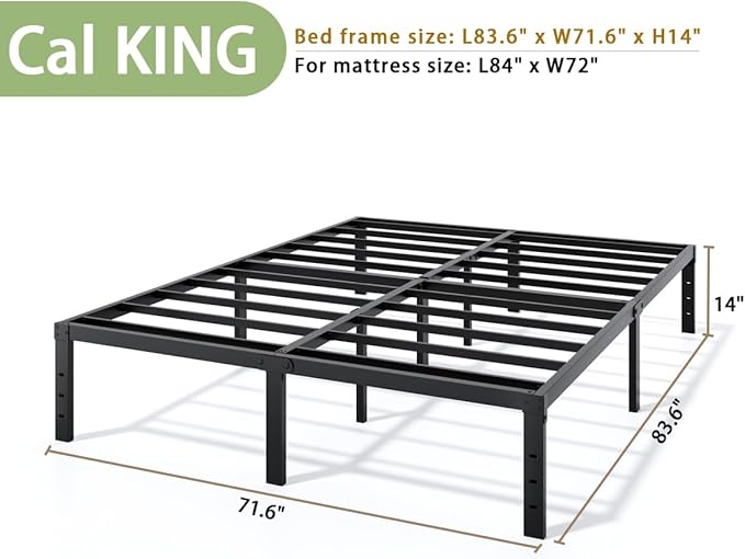 Metal Bed Frame California King Size - 14 Inch Heavy-Duty Cal King Platform Bed Frame No Box Spring Needed, Easy Assembly, Noise-Free, Sturdy Mattress Foundation, Underbed Storage Space