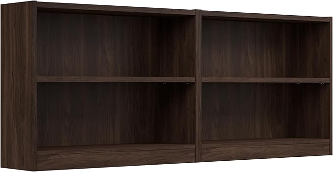 Bush Home Universal Small 2 Shelf Bookcase in Black Walnut - Set of 2, Matching Storage and Display Bookshelves for Home Office or Living Room Organization