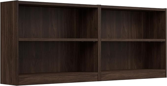 Bush Home Universal Small 2 Shelf Bookcase in Black Walnut - Set of 2, Matching Storage and Display Bookshelves for Home Office or Living Room Organization
