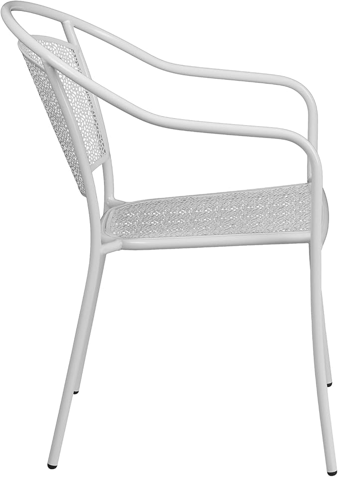 Flash Furniture Commercial Grade White Indoor-Outdoor Steel Patio Arm Chair with Round Back
