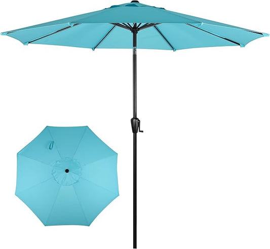 Sun-Ray 9' Round Patio Umbrella with Push-Button Tilt and Hand Crank Lift System, Market Umbrella for Porch, Deck, and Patio