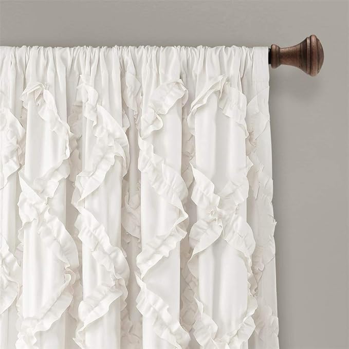 Lush Decor Ruffle Diamond Curtains Textured Window Panel Set for Living, Dining Room, Bedroom (Pair), 95” x 54”, White
