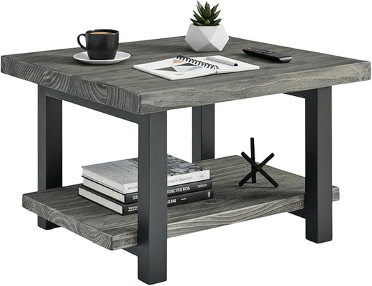 Alaterre Furniture Pomona Living Room Collection – 27 Inch Square Solid Wood Coffee Table with Metal Legs – Modern Rustic Industrial Small Space Table (Slate Grey)