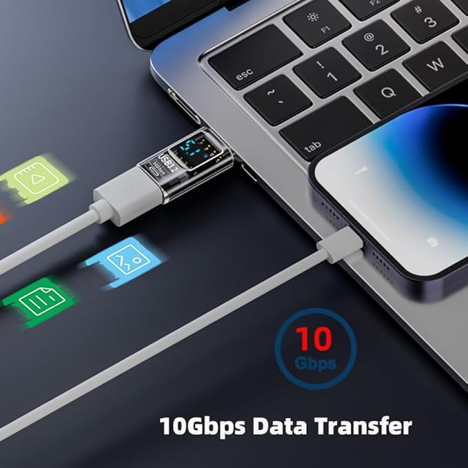 CY Adapter 3pcs/lot Type-C Smart LED Display USB-C to USB3.2 Type-A Adapter 10Gbps Data Current Voltage Fast Charging Monitoring Display Tester Detector