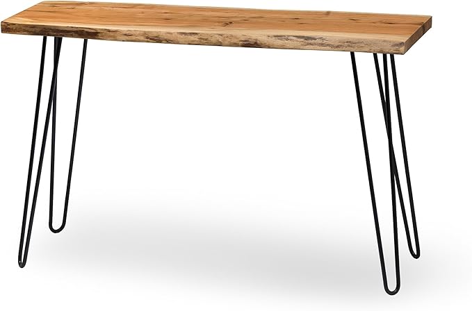 Alaterre Furniture Live Edge Wood Console Table with Hairpin Metal Legs – Rustic Solid Wood Sofa Table, Narrow Entryway Hallway Table, Industrial Farmhouse Media Console for Living Room (48 Inch)