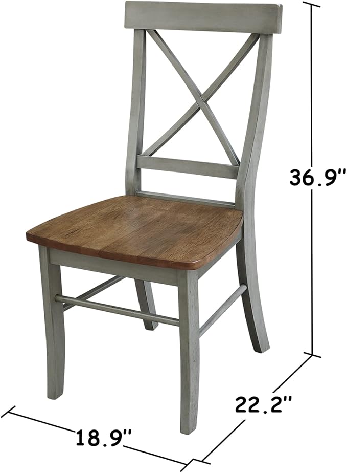 IC INTERNATIONAL CONCEPTS 36" Round Wood Distressed Hickory/Stone Extension Dining Table with 2 Chairs