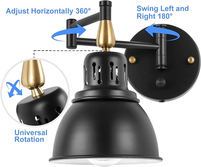 TRLIFE Dimmable Swing Arm Wall Lights with Plug in Cord Wall Mounted Light Industrial Wall Sconce , E26 Base, UL Listed(1 Pack)