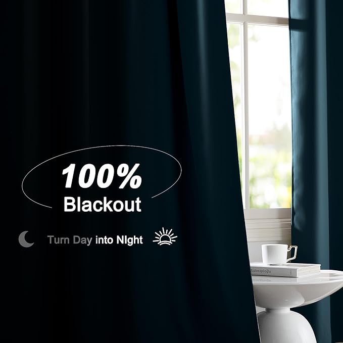 NICETOWN Smoky Blue 100% Blackout Curtains 84 inches Long - 2 Panels, 52 inches Wide Each Panel, Thermal Insulated, Energy Efficient Rod Pocket Window Drapes for Bedroom, Nursery, Living Room
