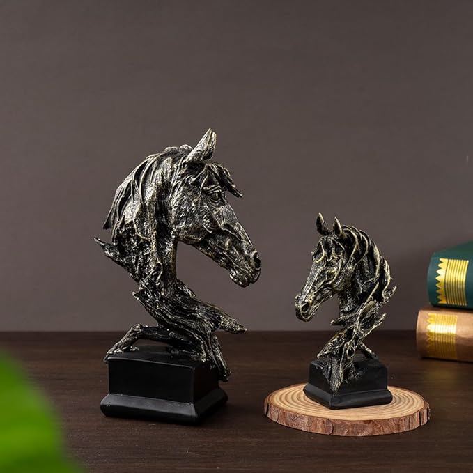 Creative Art Retro Small Horse Head Ornament,Resin Statue Ornaments,Abstract Style Sculptures,Living Room Dining Desk Decorations,Bookshelf Decorative Objects,Office Decor(5.1"/Black)