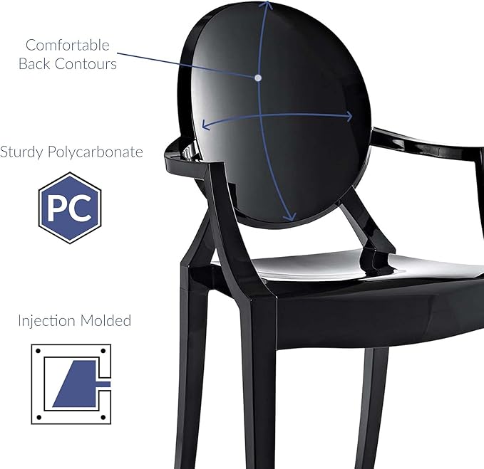 Modway Casper Modern Acrylic Stacking Kitchen and Dining Room Arm Chair in Black - Fully Assembled