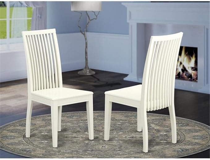 East West Furniture IPC-LWH-W Ipswich Dining Chairs - Slat Back Wood Seat Kitchen Chairs, Set of 2, Linen White
