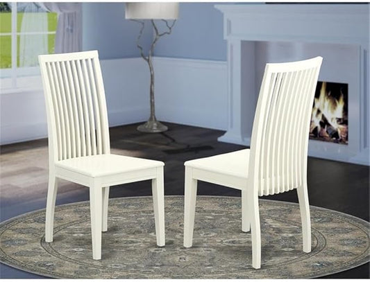 East West Furniture IPC-LWH-W Ipswich Dining Chairs - Slat Back Wood Seat Kitchen Chairs, Set of 2, Linen White
