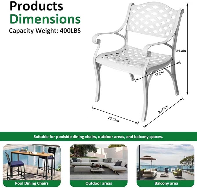 Cast Aluminum Patio Chairs of 2, Outdoor Dining Chairs Set, Aluminum Patio Chairs with Armrest for Garden, Backyard, Poolside, Balcony