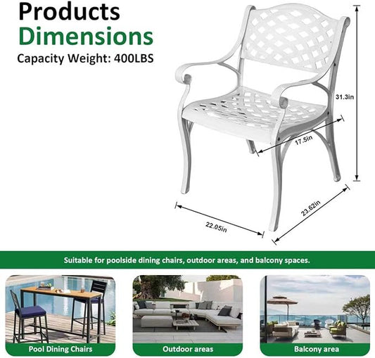 Cast Aluminum Patio Chairs of 2, Outdoor Dining Chairs Set, Aluminum Patio Chairs with Armrest for Garden, Backyard, Poolside, Balcony