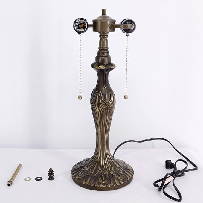 WERFACTORY Table Lamp Base Replacement Only, Wide 6.5 Height 24 Inch, Fit for 12, 14, 16, 18 Inch Tiffany Style Stained Glass Lampshade, Dark Bronze Finish, Metal, Pull Chain Switch